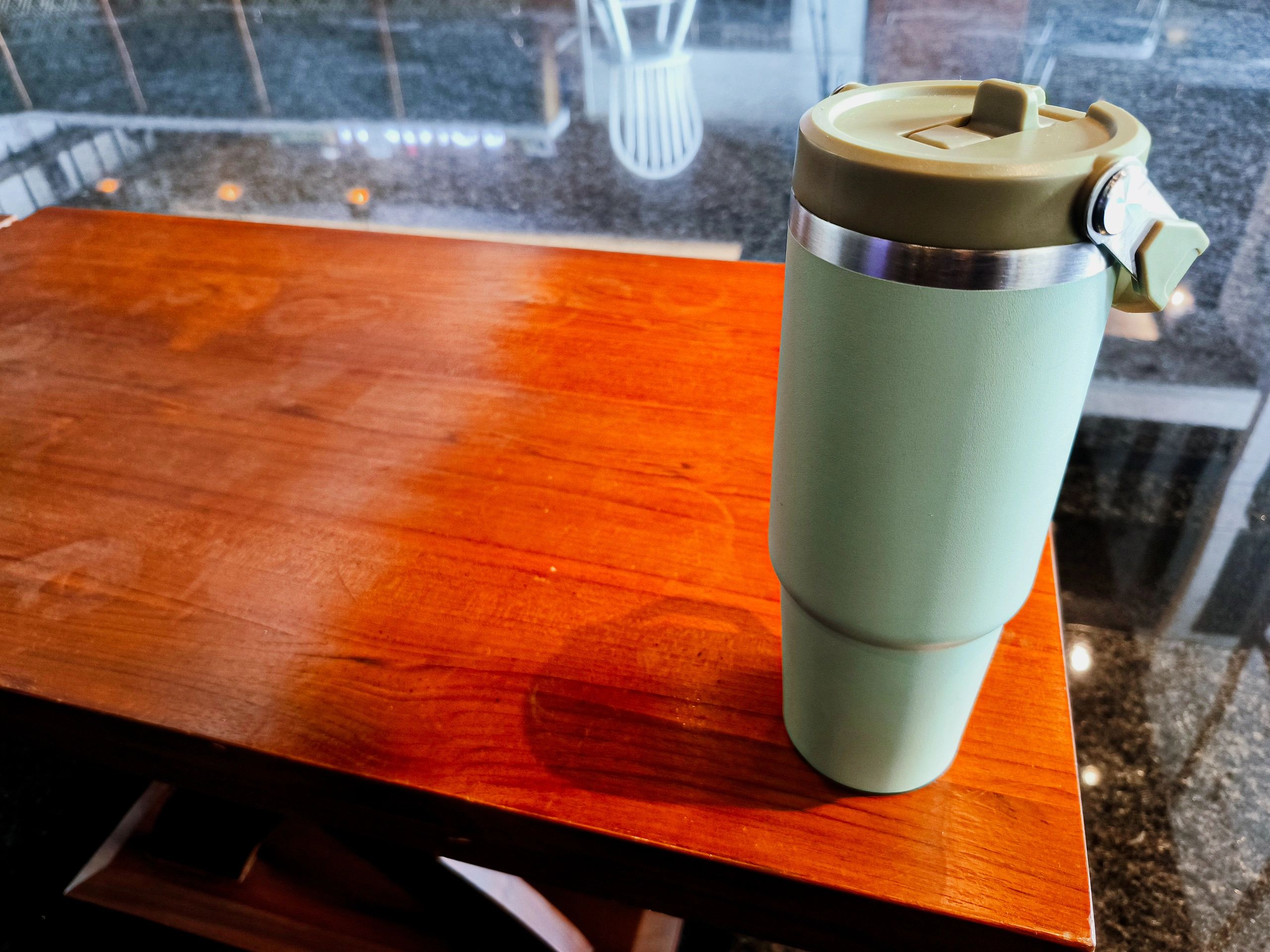 Pastel tumbler on a wooden table