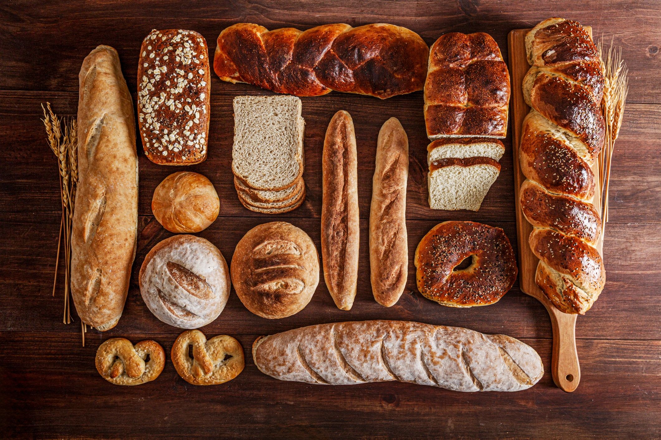 Assortment of artisanal bread on a rustic table